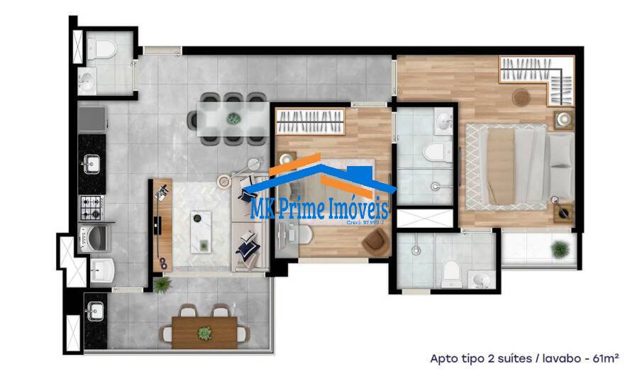 Apartamento à venda com 2 quartos, 61m² - Foto 2